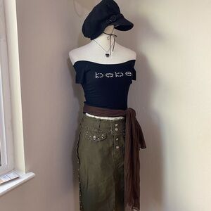XOXO Olive Midi Skirt with Button Accents